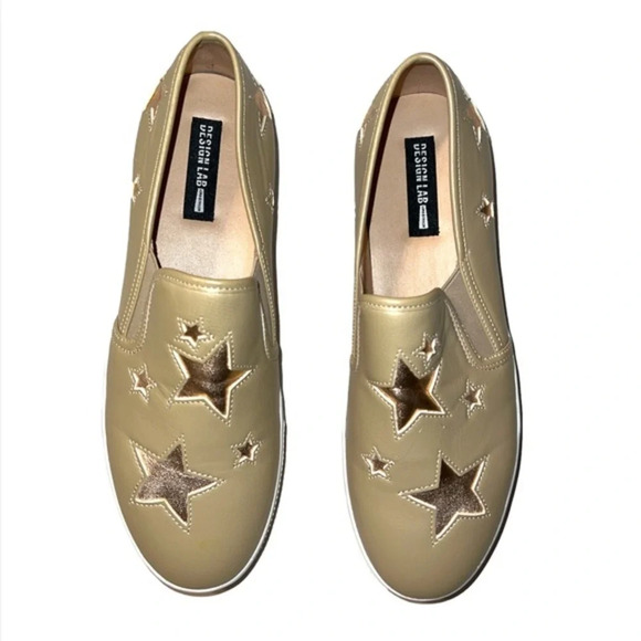 Design lab Celestial Platforms Rose Gold Star Loafers Slip on Low Sneaker Shoes - Picture 1 of 4